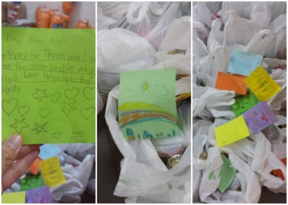 Grade 1 students of Southridge School in Metro Manila made sure to max out the hope their donations brought by including handwritten notes of support along with the relief goods they sent   Images by Aileen Payumo [https://www.facebook.com/aileen.payumo] via Facebook [https://www.facebook.com/photo.php?fbid=819403277143&set=pcb.819403297103&type=1&theater, 